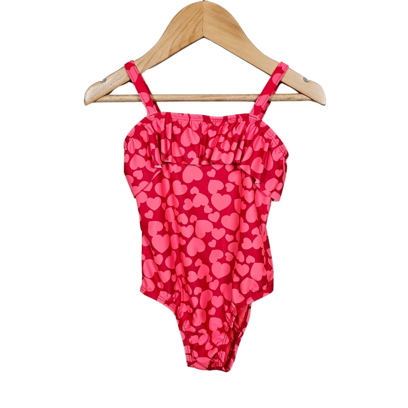 Baby Gap Toddler Girl One Piece Heart Print Swimsuit 4T Red View 1
