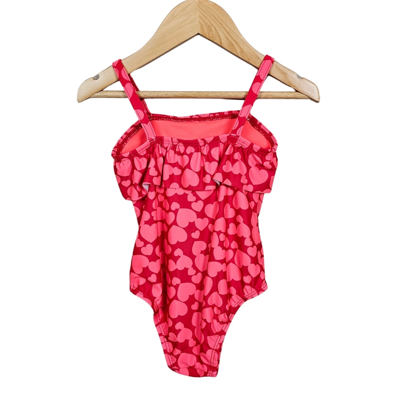 Baby Gap Toddler Girl One Piece Heart Print Swimsuit 4T Red View 2