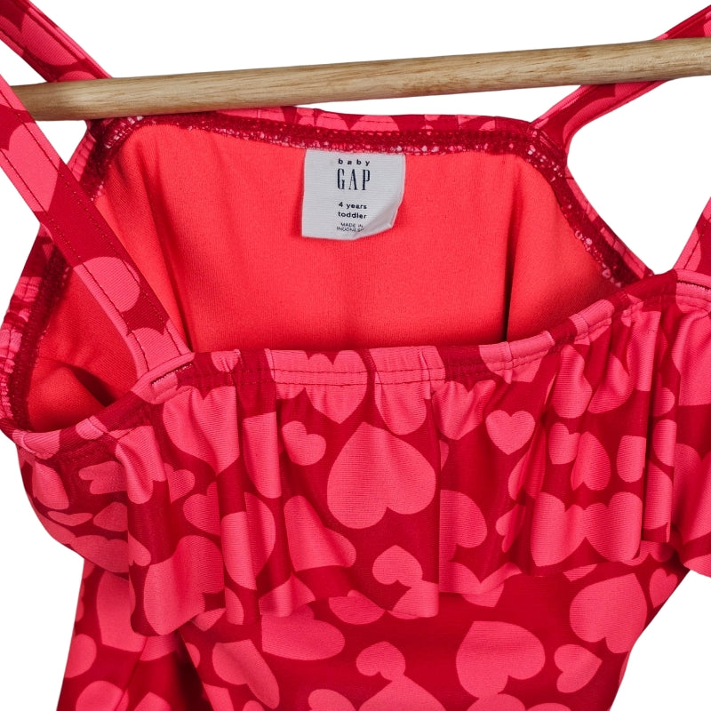 Baby Gap Toddler Girl One Piece Heart Print Swimsuit 4T Red View 3