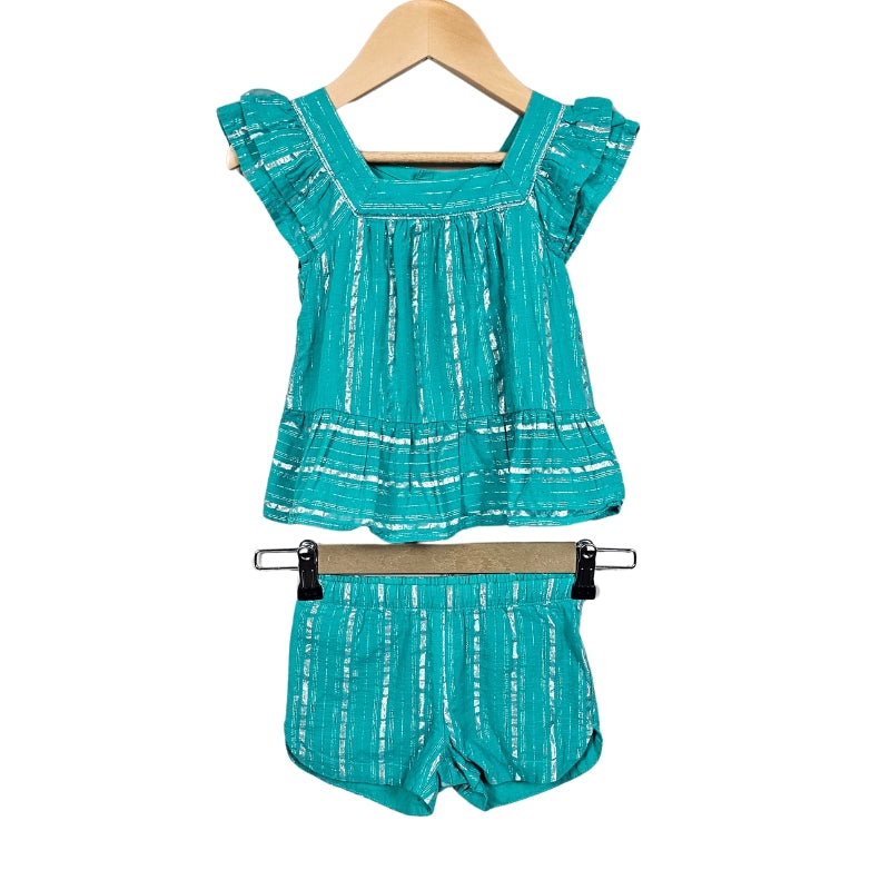 Cat & Jack Toddler Girls Striped Shorts Set Green Silver 2T View 1