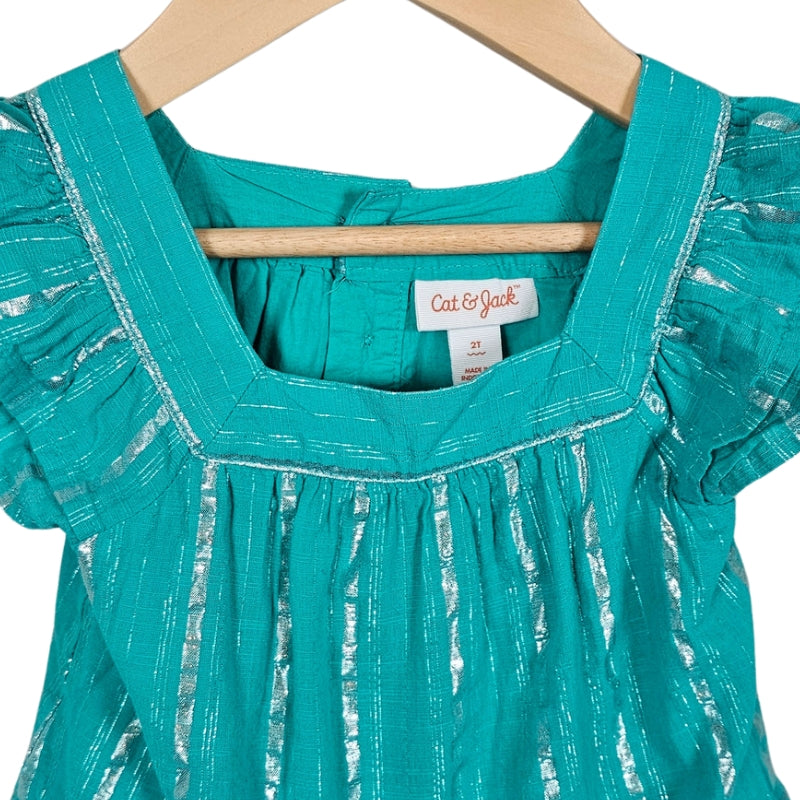Cat & Jack Toddler Girls Striped Shorts Set Green Silver 2T View 3
