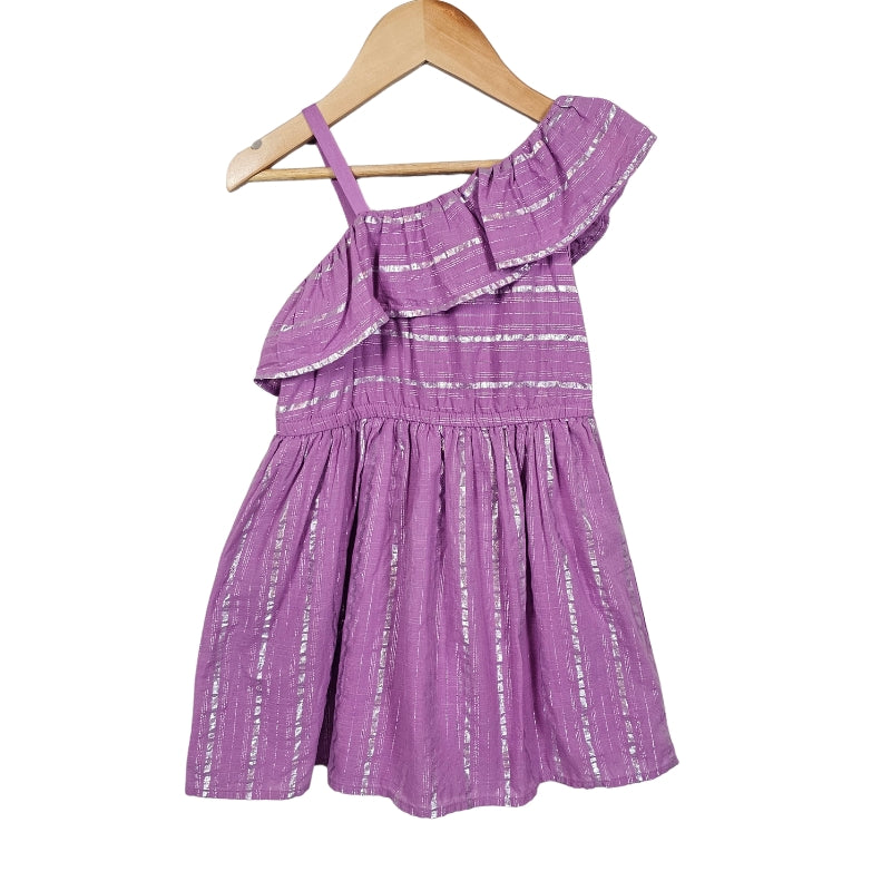 Cat & Jack Girls Striped Dress Purple Silver 5T View 1