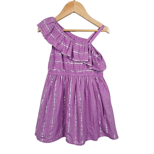 Cat & Jack Girls Striped Dress Purple Silver 5T View 2