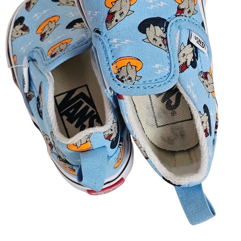 Vans Boys Shark Shoes Size 4 Blue NWT flaw detail