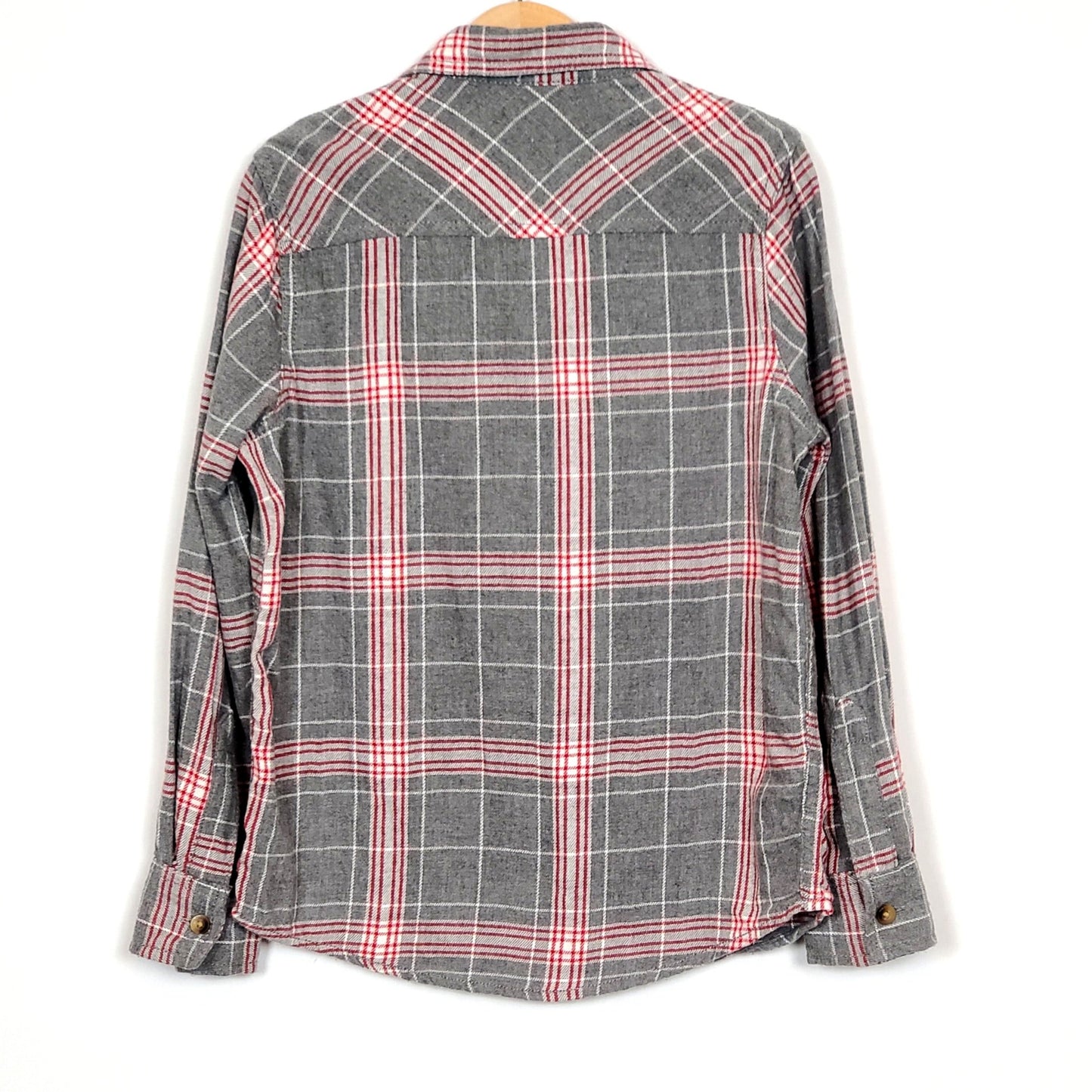 Arizona Boys Grey Red Flannel Plaid Shirt Size 6 Used, back