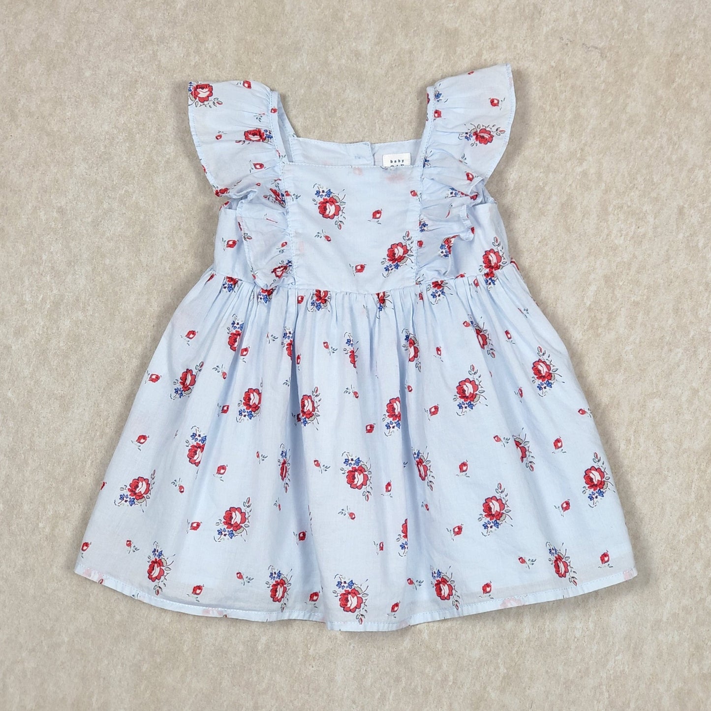 Baby Gap Girls Light Blue Floral Dress 6M Used, front