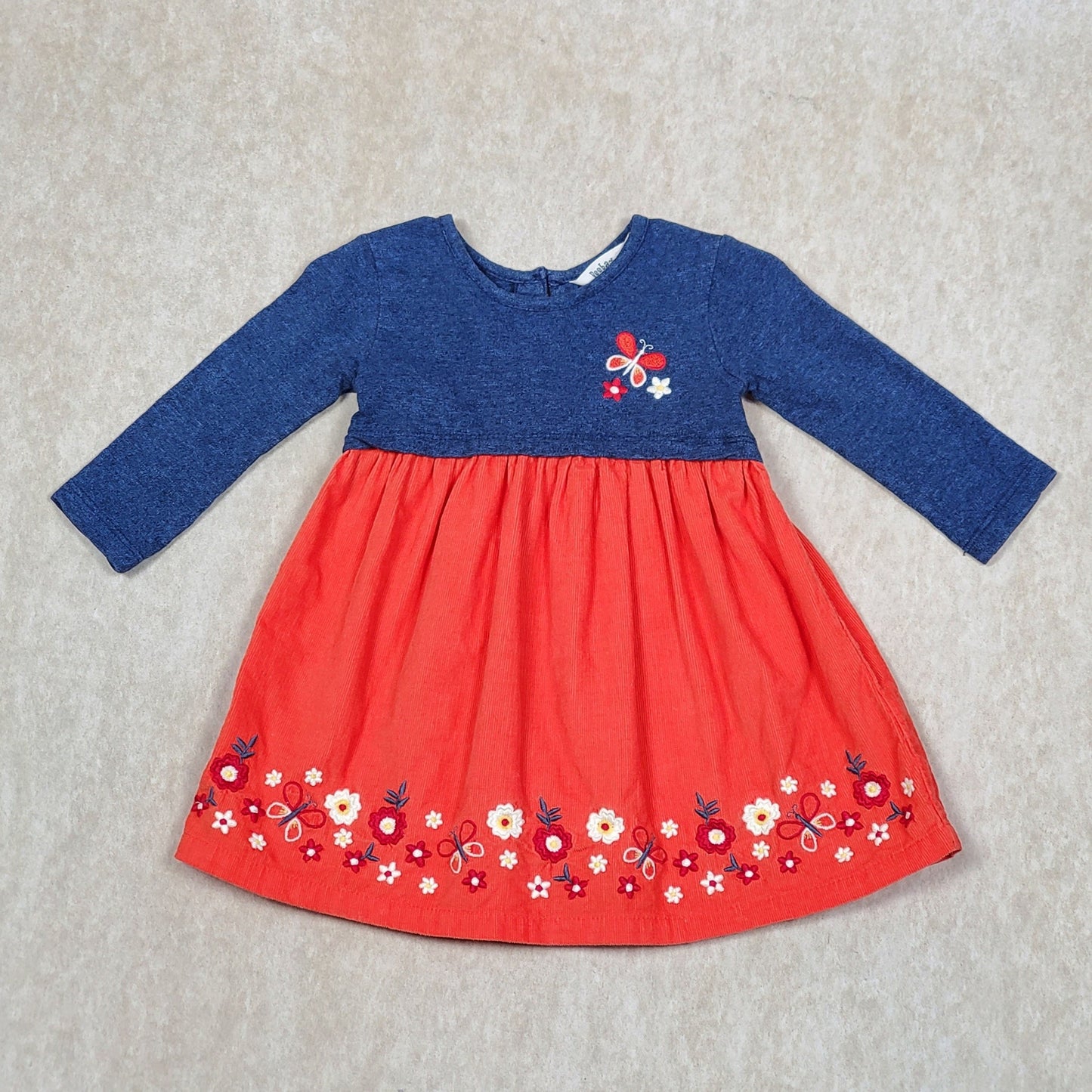 Beebay Girls Butterfly Floral Corduroy Dress 6M Used View 1