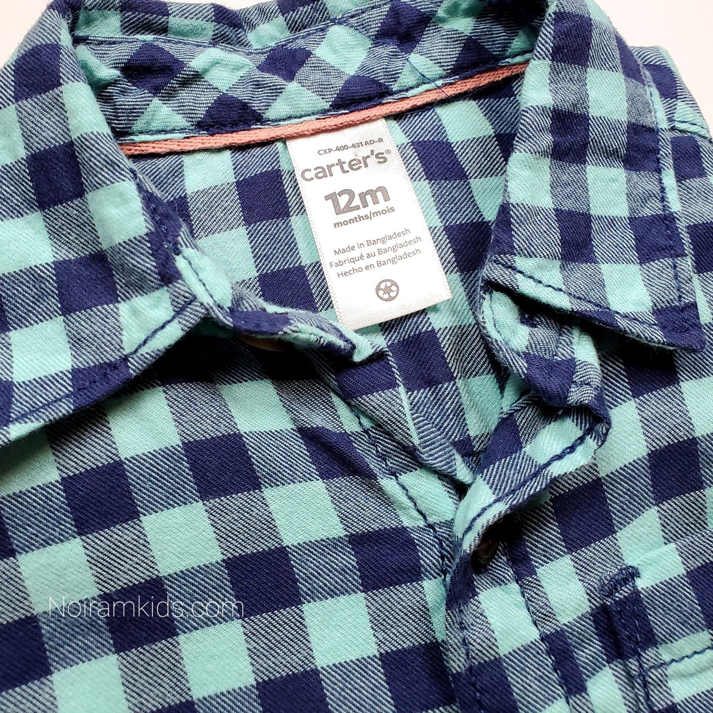 Carters Blue Check Plaid Boys Shirt 12M Used View 3