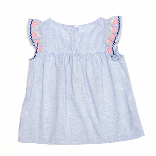 Oshkosh Girls Blue Floral Sleeve Top 4T Used View 2