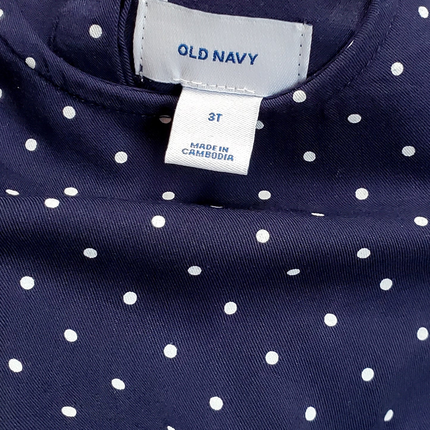 Old Navy Blue White Polka Dot Girls Dress 3T Used, close-up