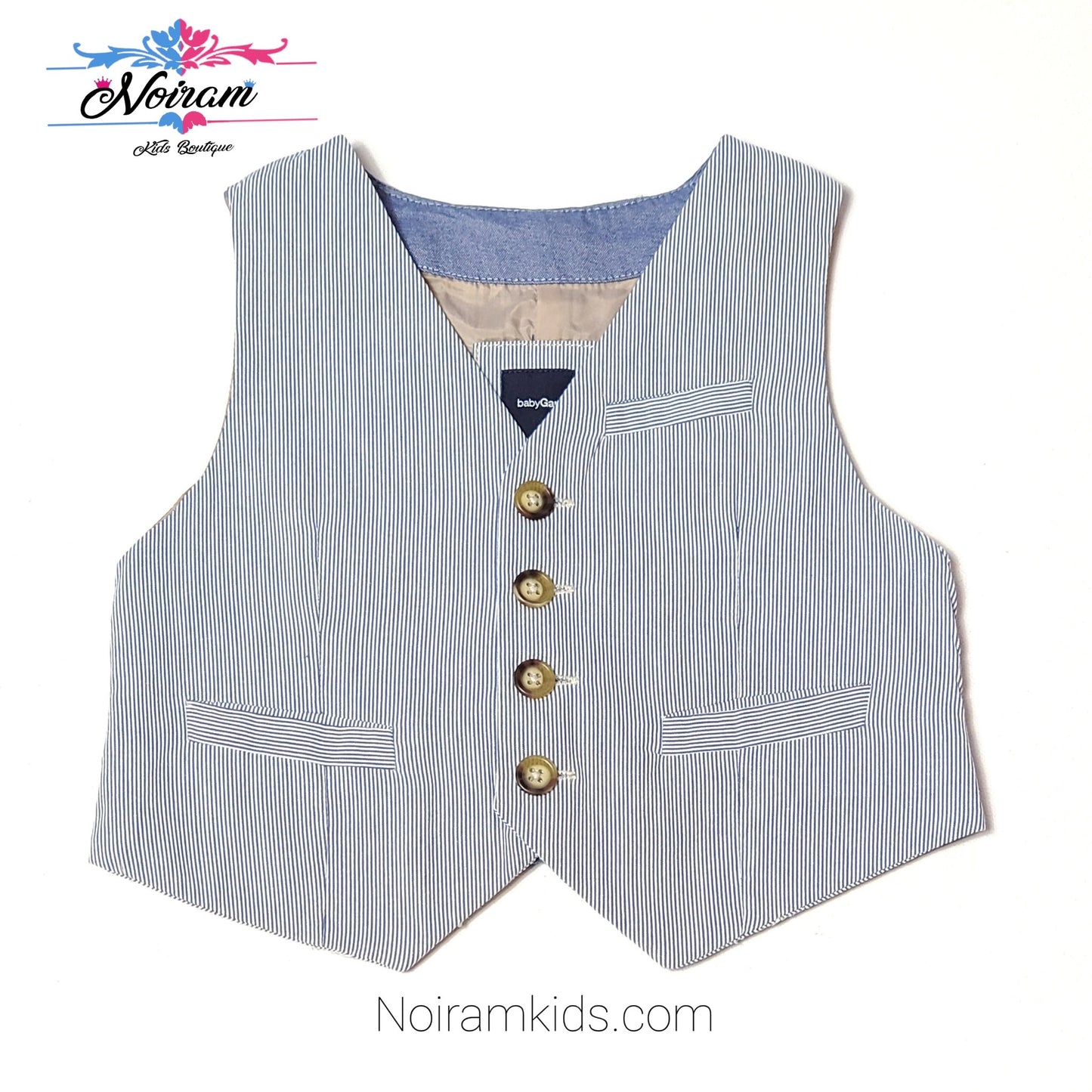 Gap Blue White Striped Boys Tuxedo Vest 18M Used View 1