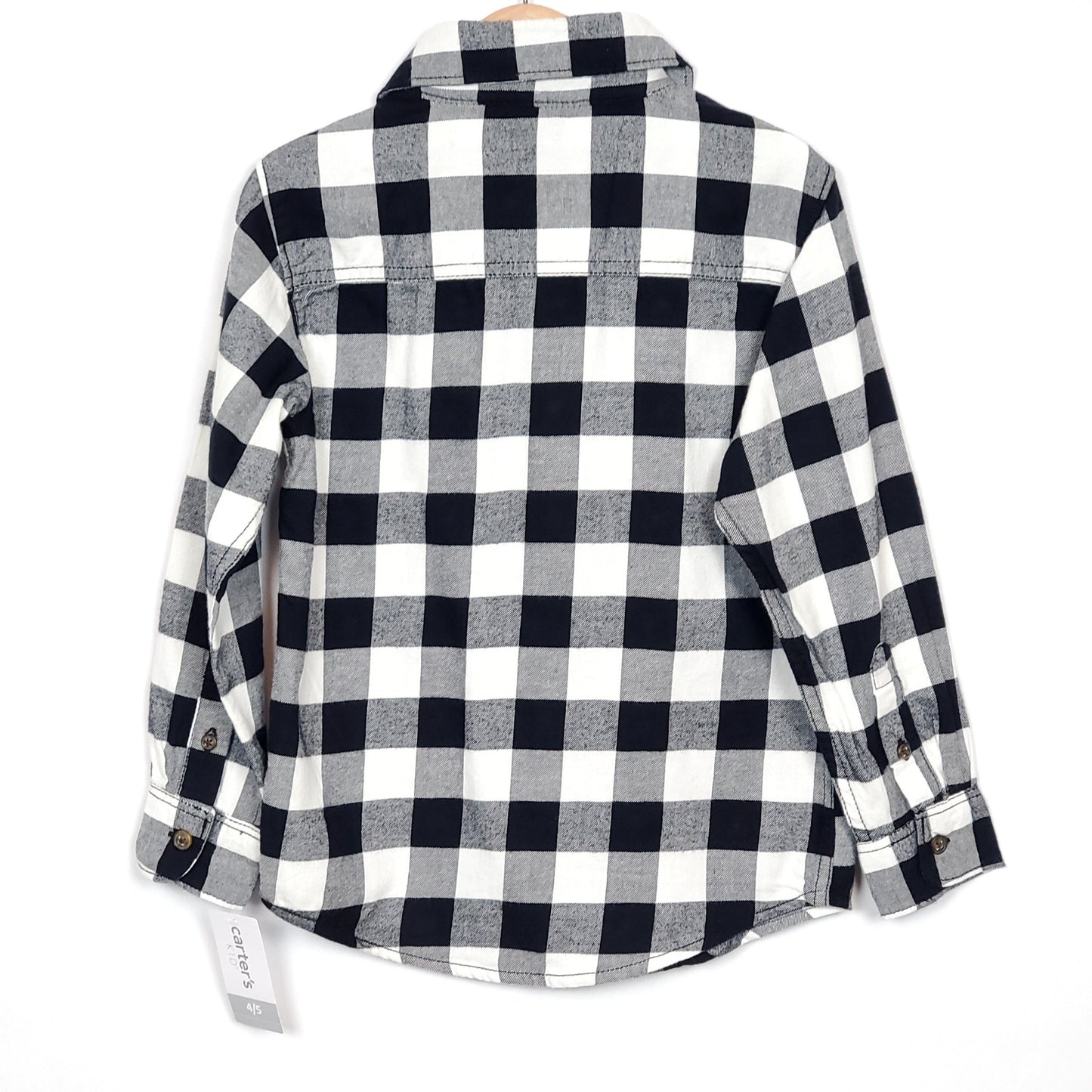 Carters Boys Black White Plaid Shirt, back