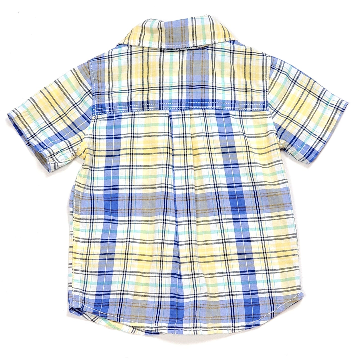 Carters Boys Blue Yellow Plaid Shirt 12M Used View 2