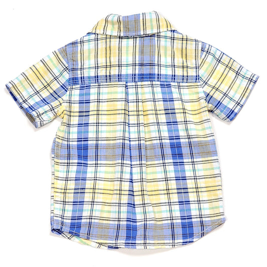 Carters Boys Blue Yellow Plaid Shirt 12M Used View 2