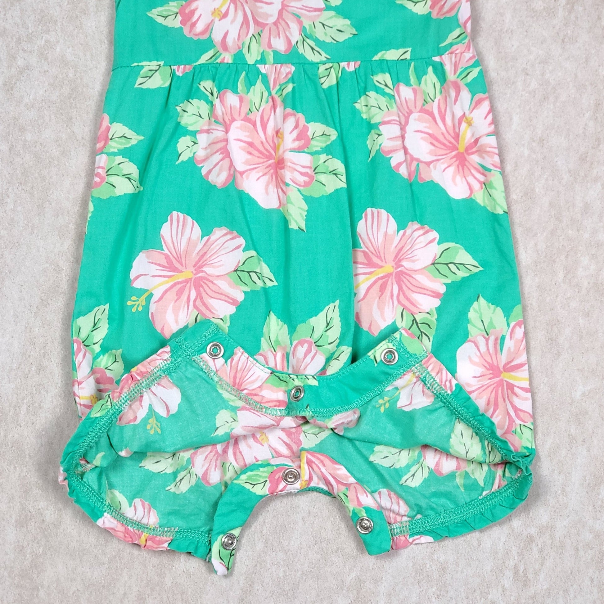 Carters Girls Green Floral Romper 6M Used View 2