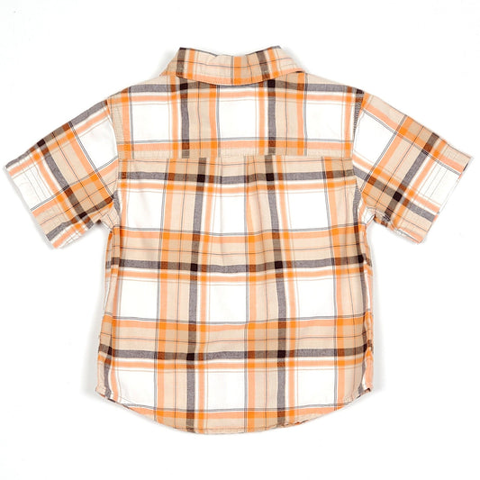Carters Boys Orange Plaid Shirt 12M Used View 2
