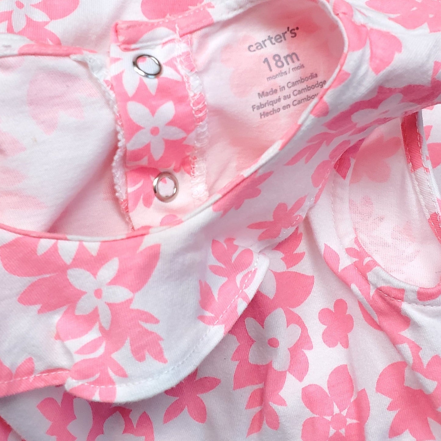 Carters Girls Pink White Floral Dress 18M Used View 3