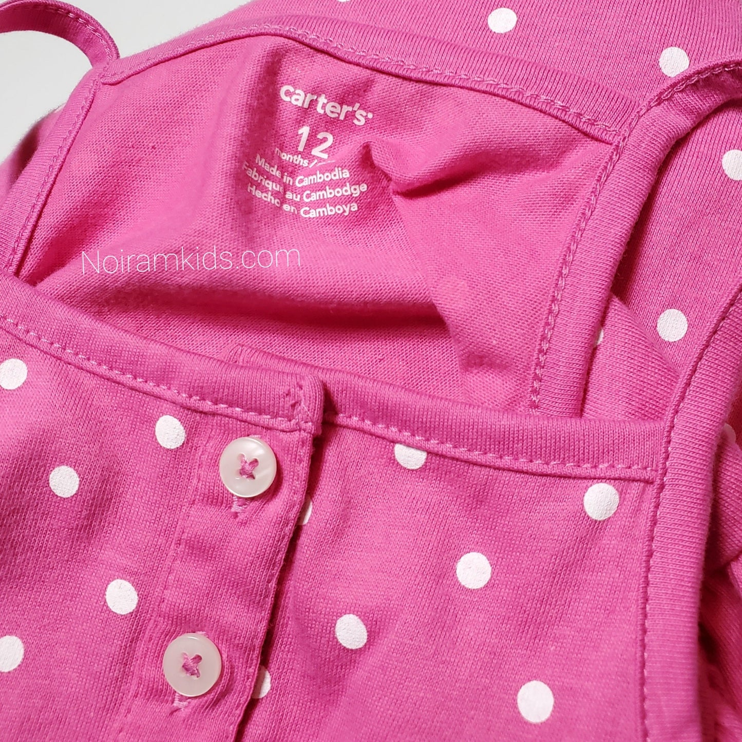 Carters Pink White Polka Dot Girls Dress 12M, close-up