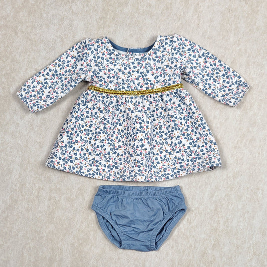 Carters Girls Blue 2 Piece Floral Sweater Dress NB Used View 1