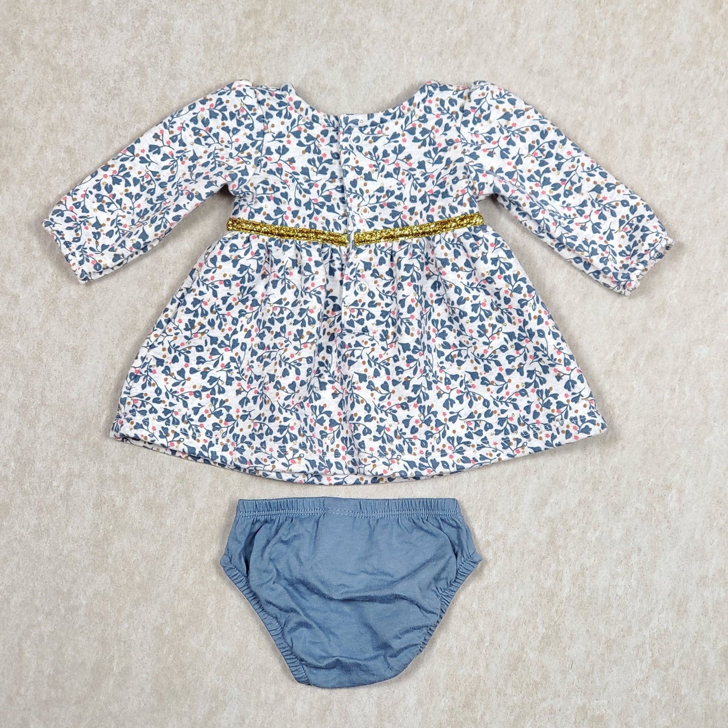 Carters Girls Blue 2 Piece Floral Sweater Dress NB Used View 3
