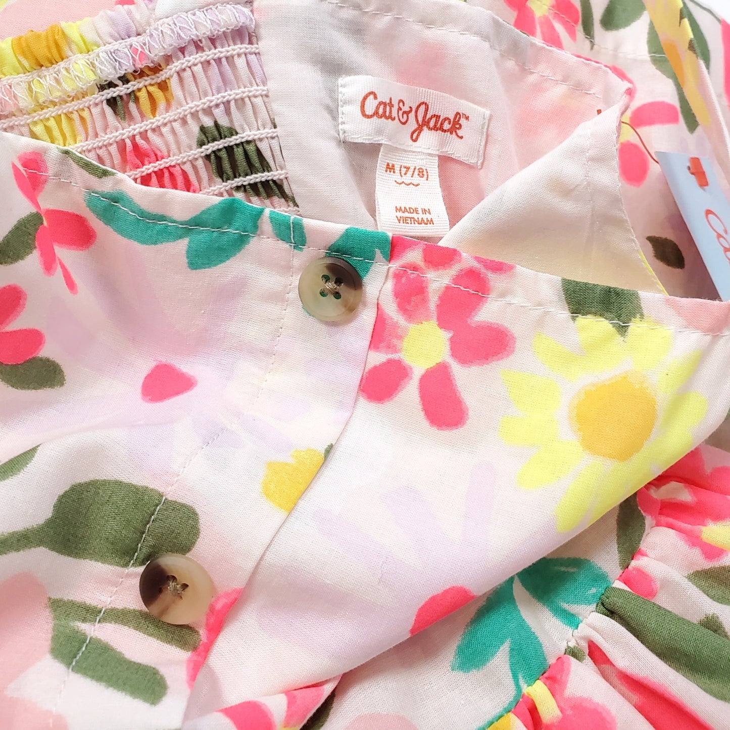 Cat Jack Girls Colorful Floral Dress Size 7 NWT, close-up