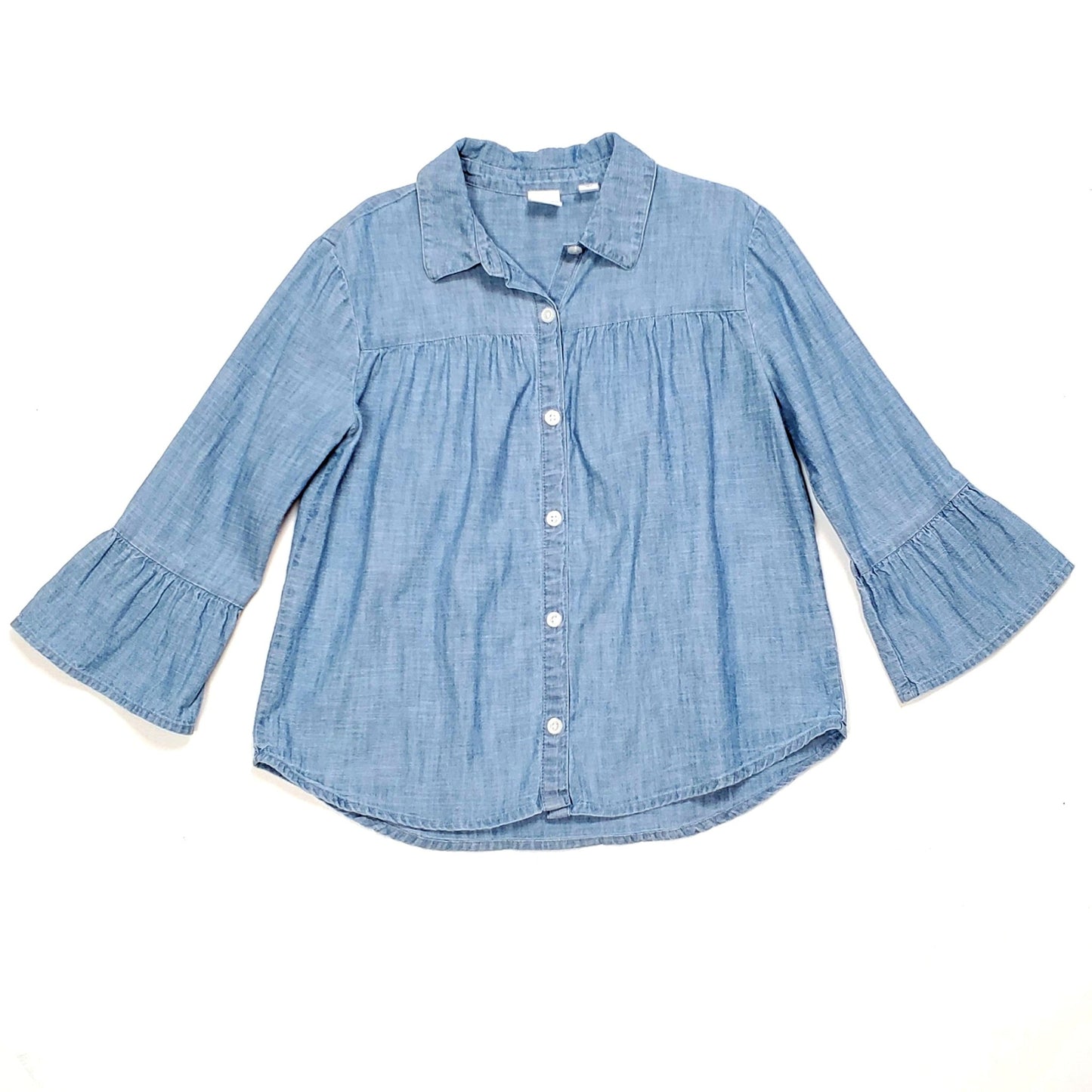 Gap Chambray Denim Bell Sleeve Girls Top Medium Used View 1