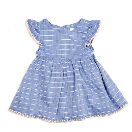 Cat Jack Girls Chambray Plaid Dress 6-9M NWOT View 1