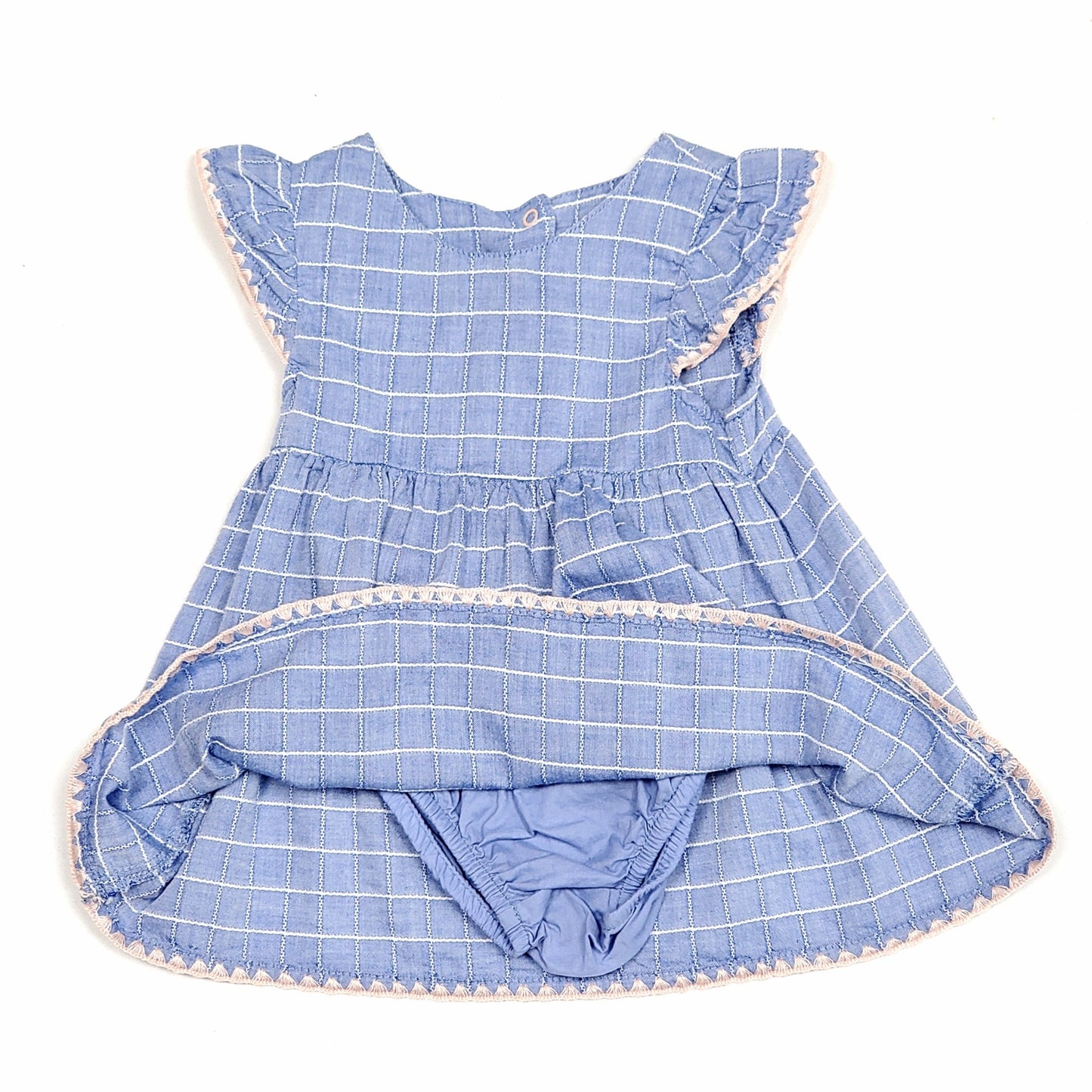 Cat Jack Girls Chambray Plaid Dress 6-9M NWOT View 3