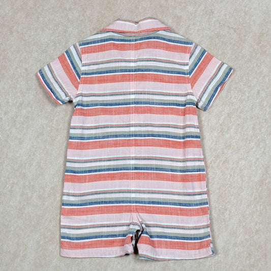 Childrens Place Boys Orange Striped Romper 6M Used View 2