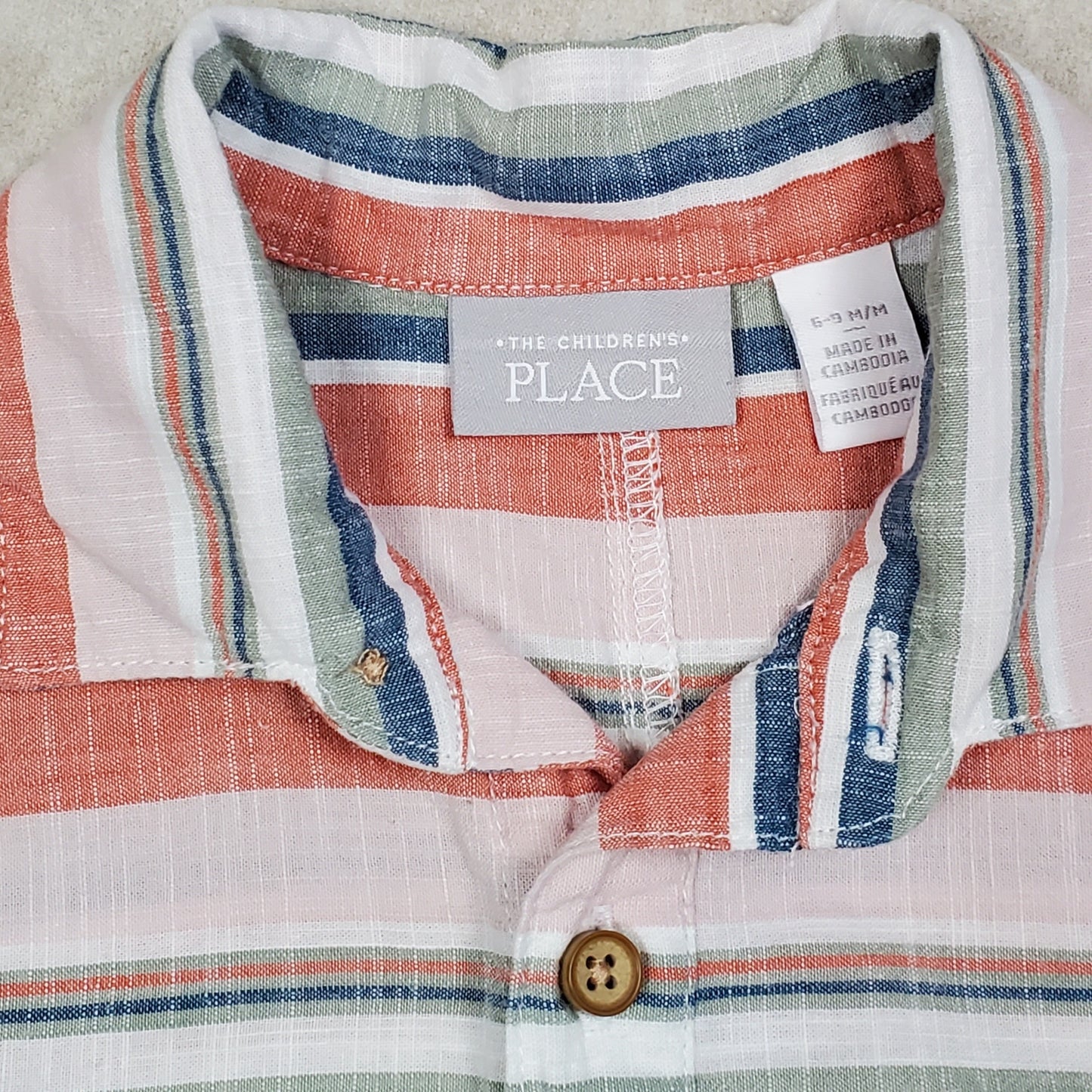 Childrens Place Boys Orange Striped Romper 6M Used View 3