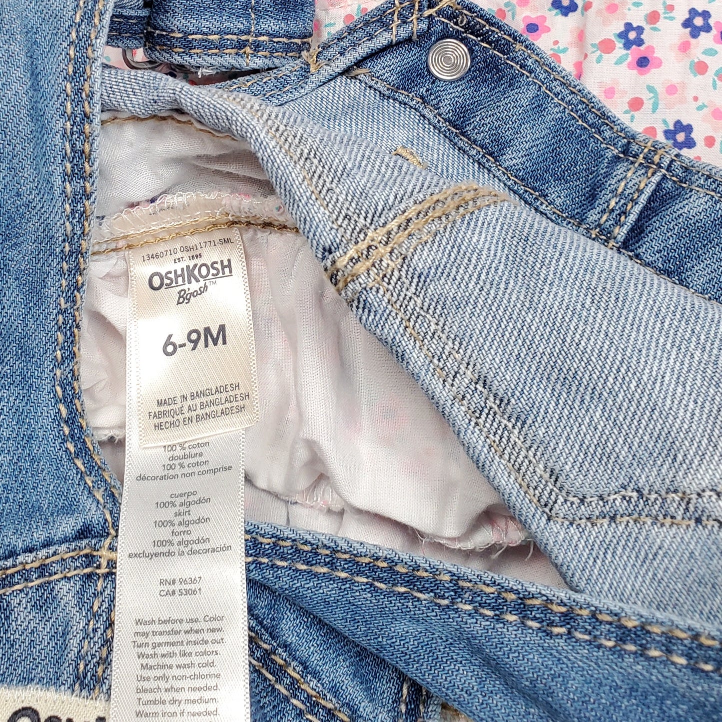 Oshkosh Girls Denim Floral Overall Dress 6M Used View 3