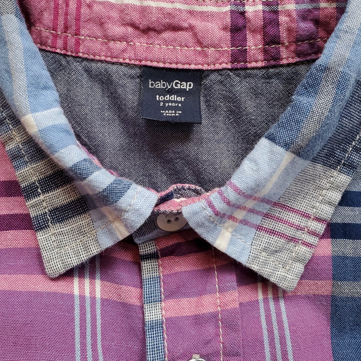 Baby Gap Boys Pink Blue Plaid Shirt 2T Used, close-up
