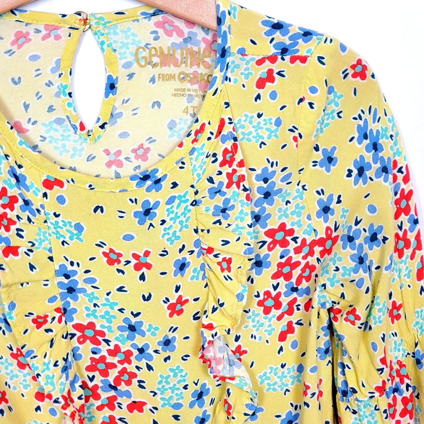 Genuine Kids Oshkosh Girls Yellow Floral Top 4T Used View 3
