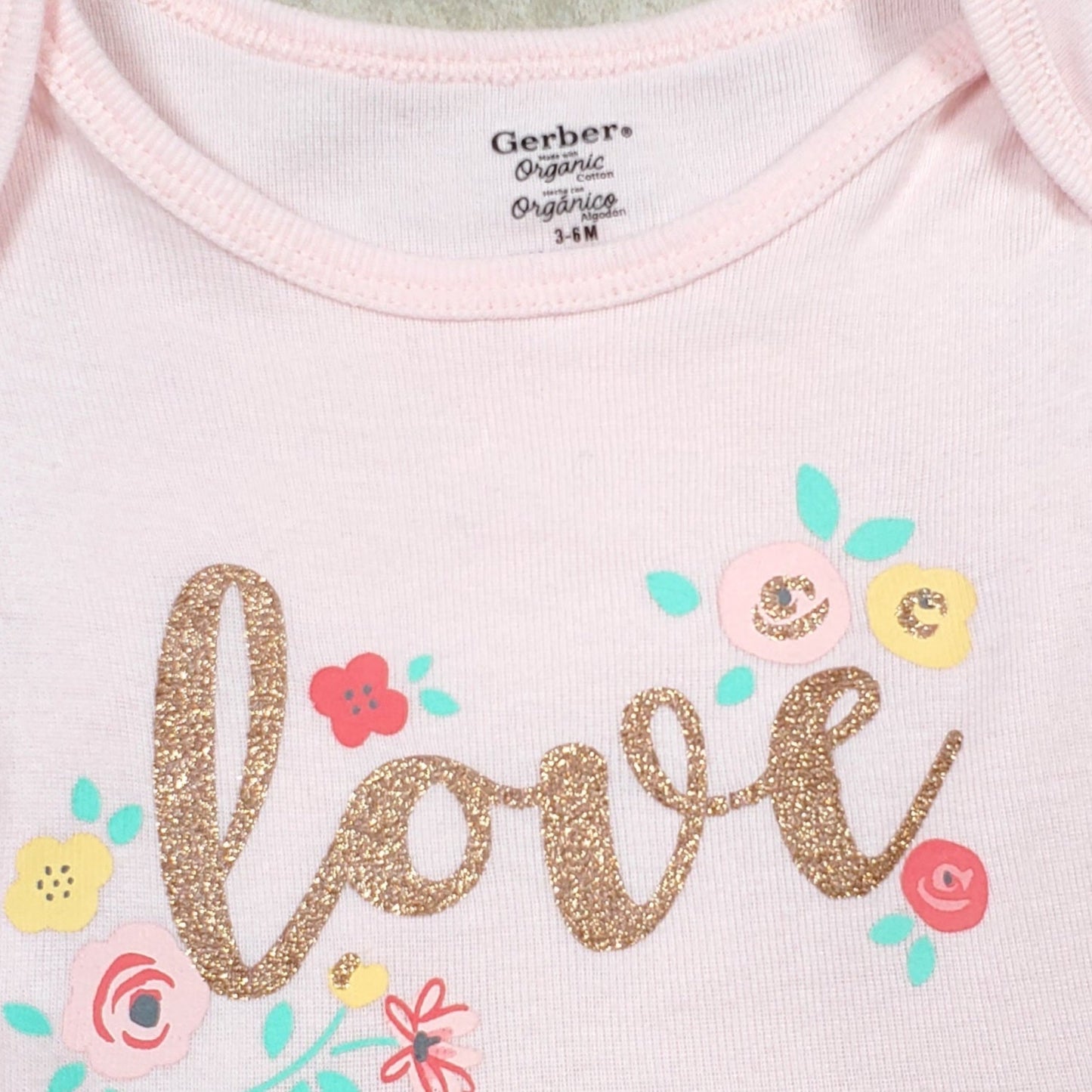 Gerber Baby Girls Pink Love Tutu Bodysuit 3M Used, close-up