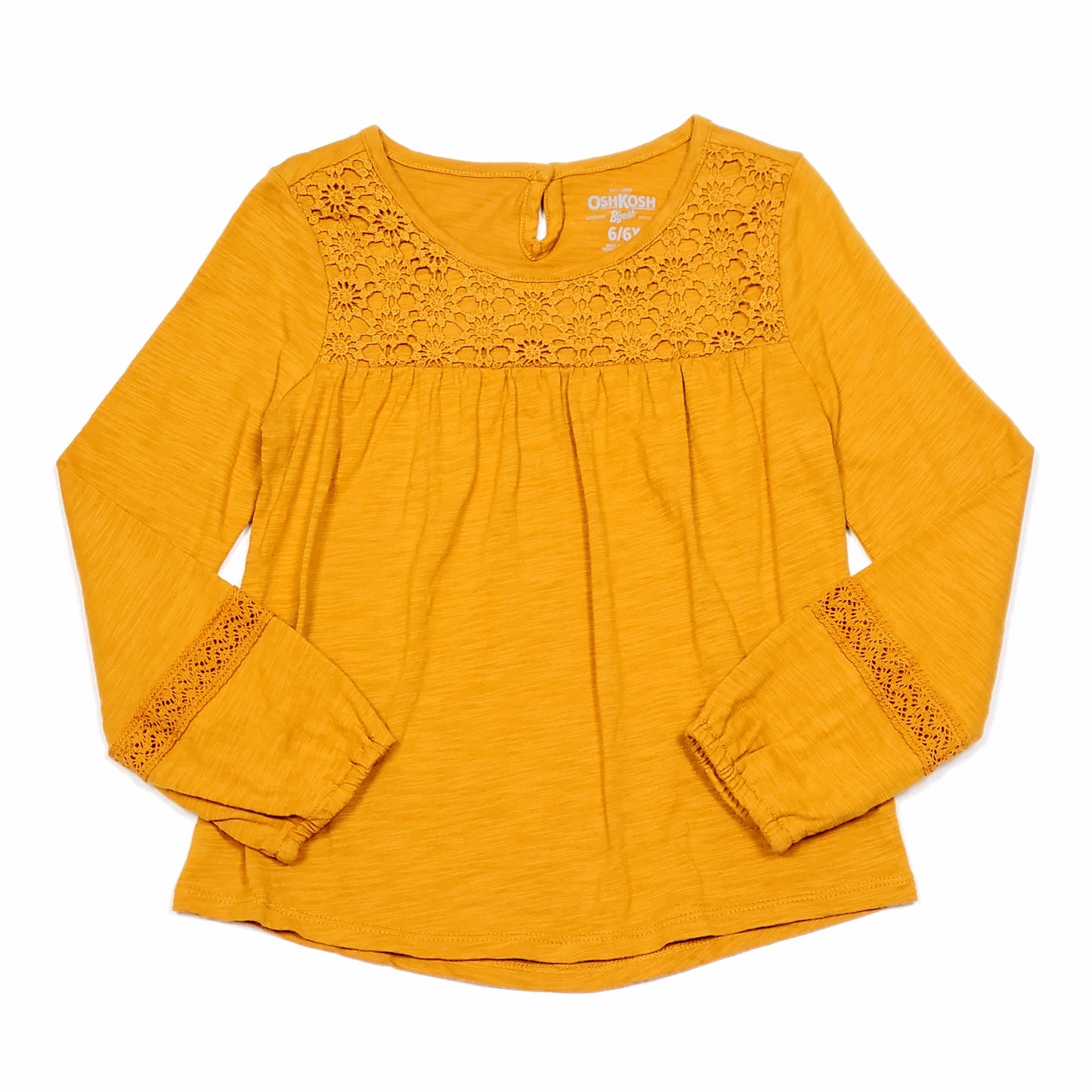 Oshkosh Girls Mustard Yellow Lace Top 6/6X Used View 1