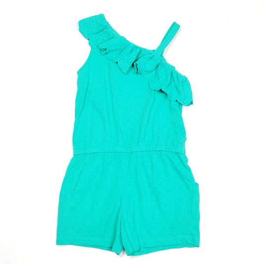 Cat Jack Girls Green Ruffle Shoulder Romper 2T, back