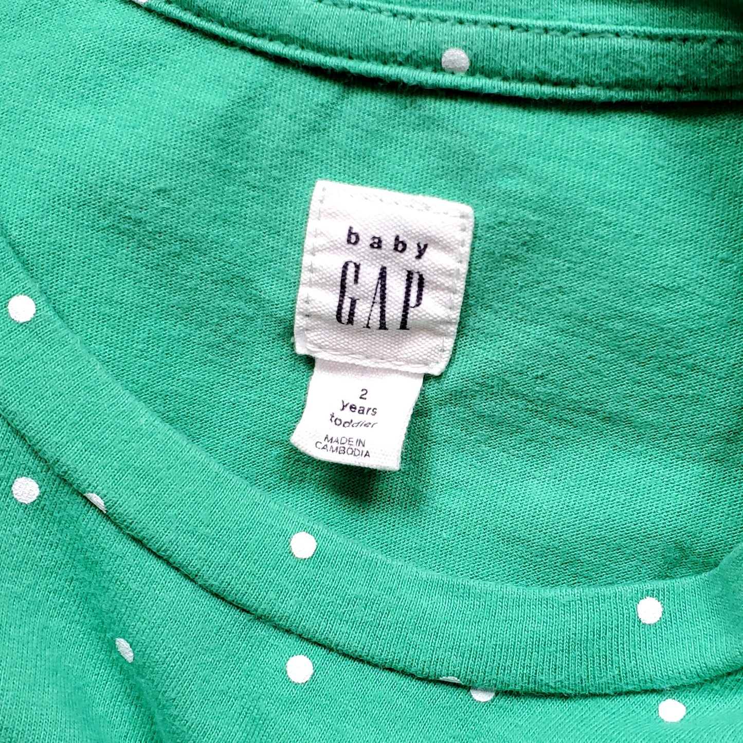 Baby Gap Girls Green White Polka Dot Dress 2T Used, close-up