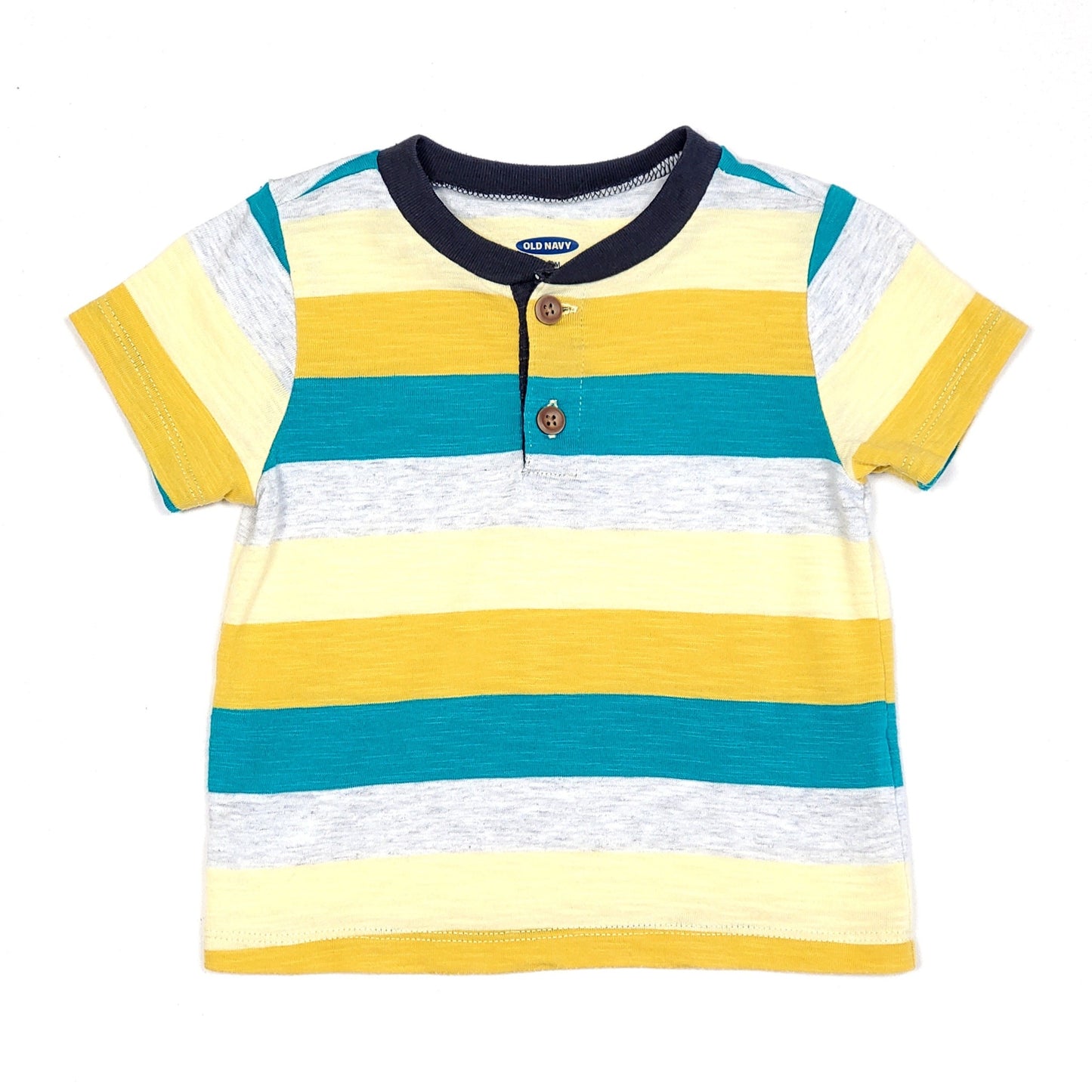 Old Navy Boys Green Yellow Striped Shirt 6M Used, front