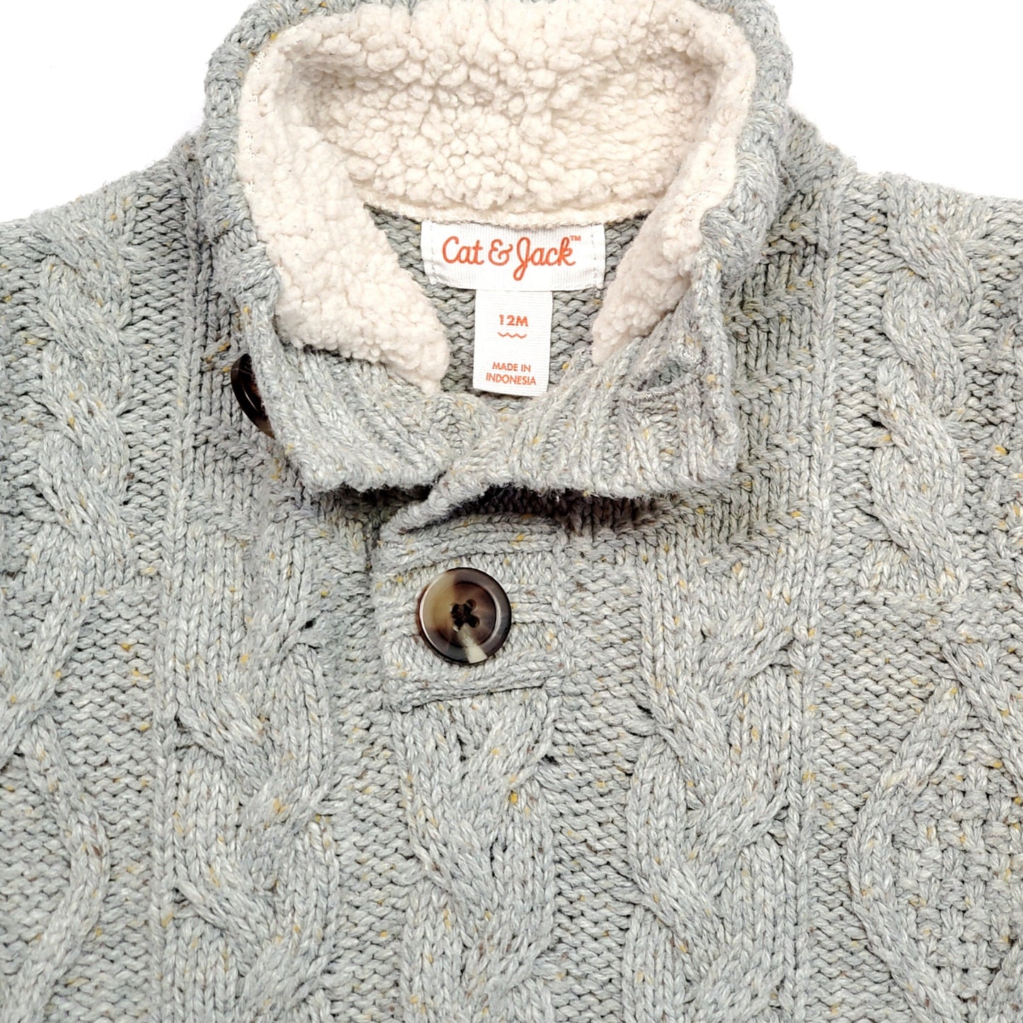 Cat Jack Grey Boys Cable Knit Sweater 12M Used View 3