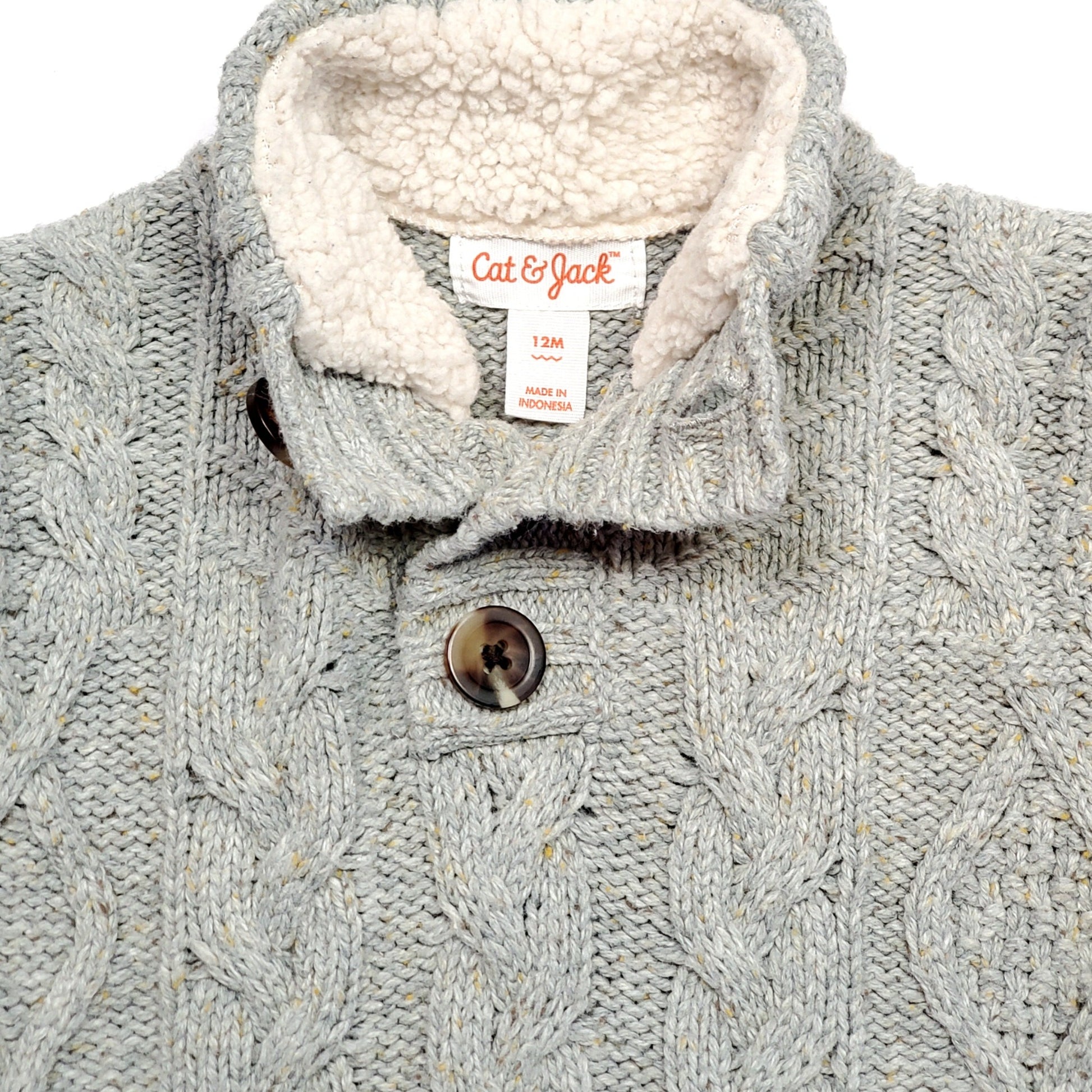 Cat Jack Grey Boys Cable Knit Sweater 12M Used View 3