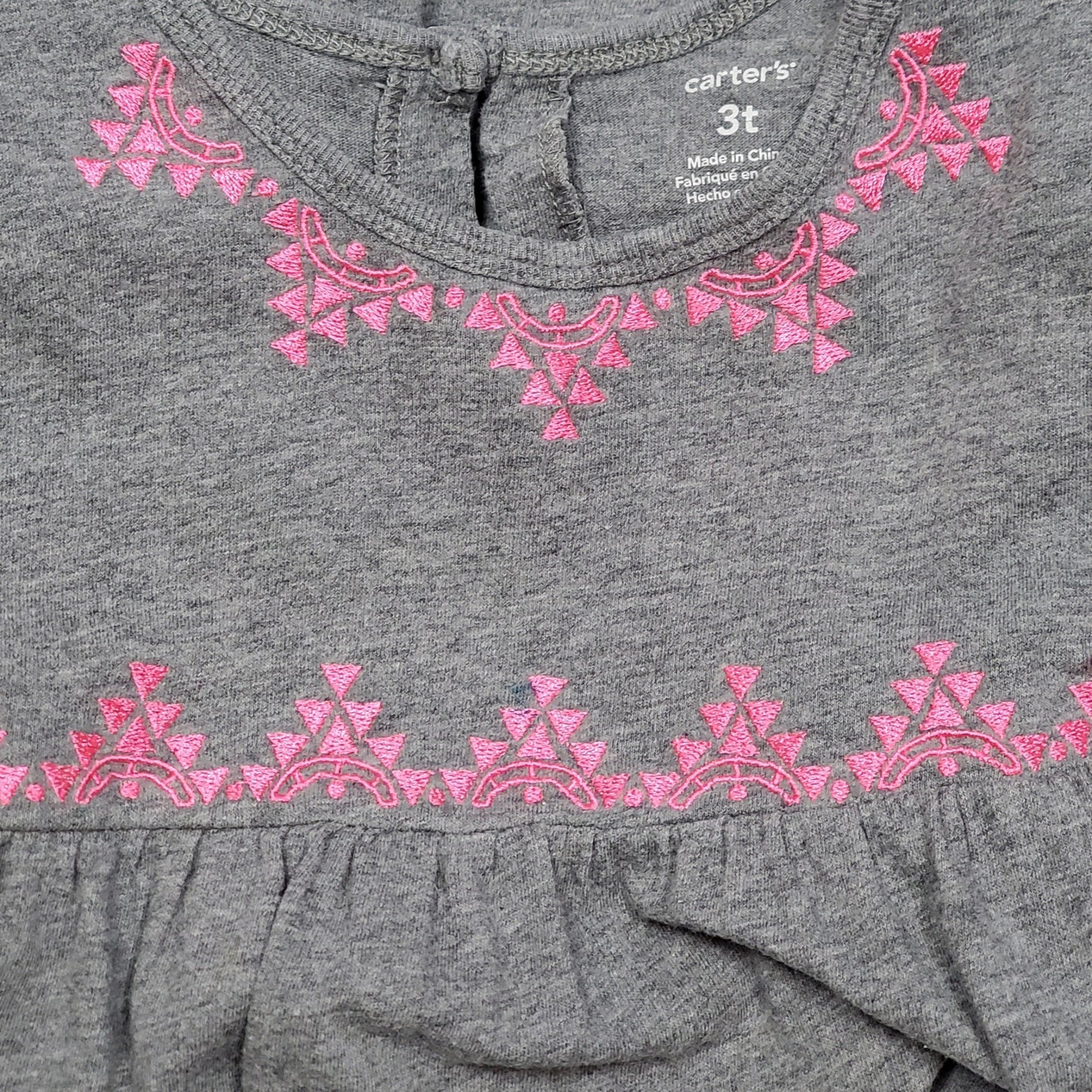 Carters Grey Pink Embroidered Girls Dress 3T Used View 3