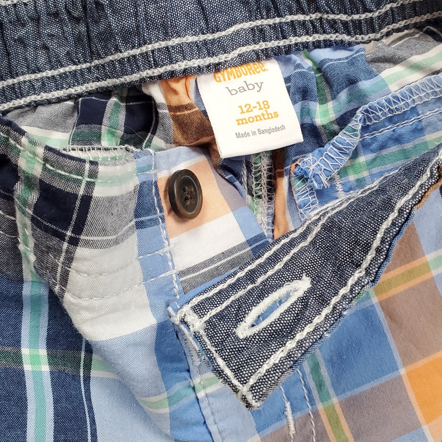 Gymboree Boys Blue Orange Plaid Shorts 12M Used View 4