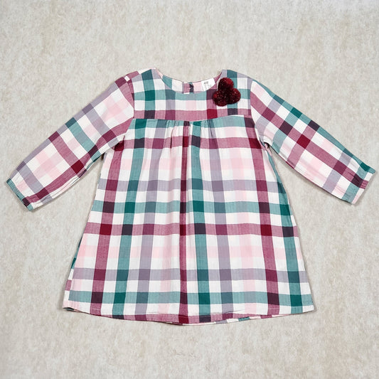 HM Girls Maroon Green Plaid Dress 12M Used View 1