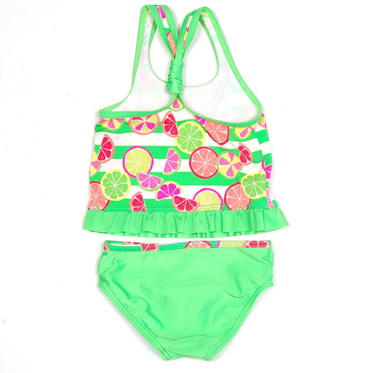J Khaki Girls Two Piece Fruit Print Swimsuit 3T Used View 2