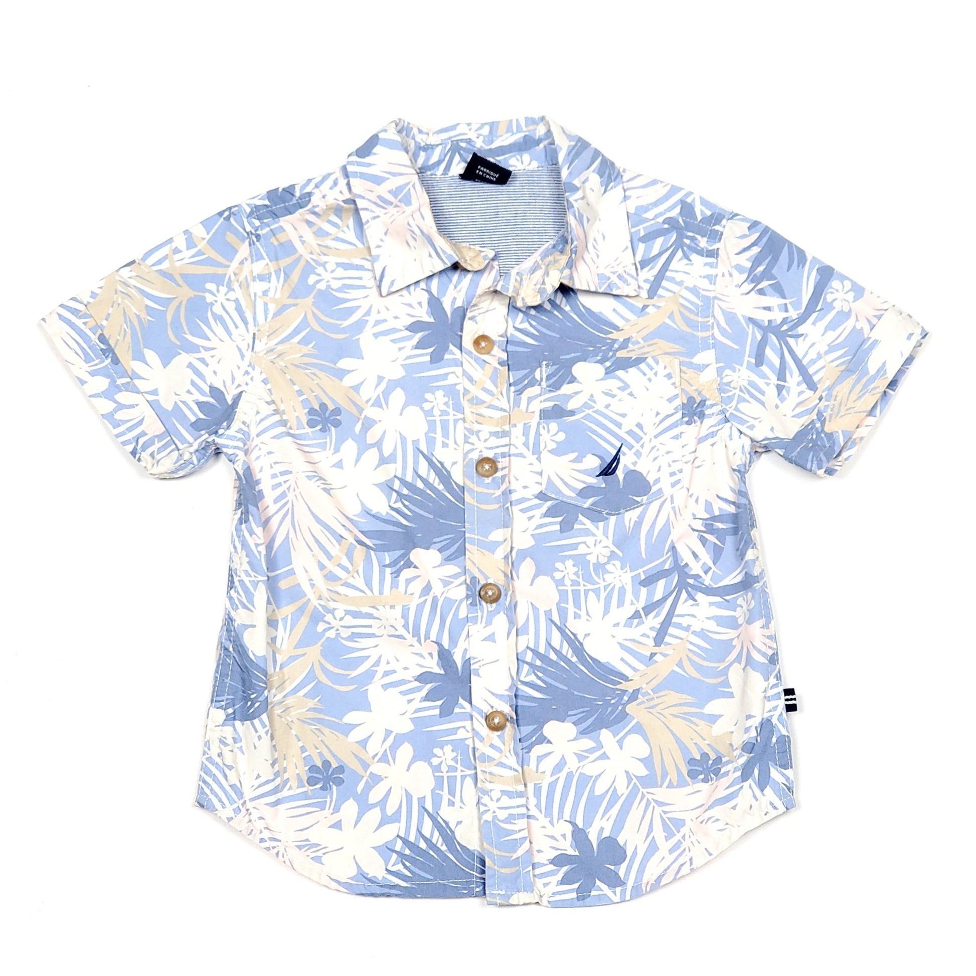 Nautica Boys Blue White Floral Shirt 24M Used View 1