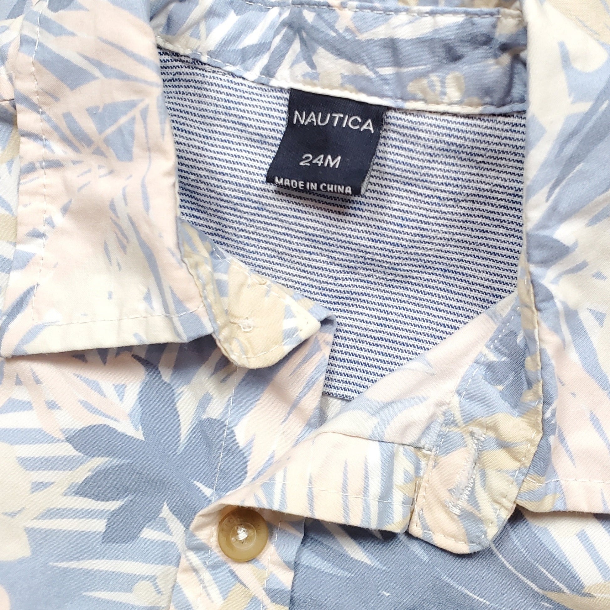 Nautica Boys Blue White Floral Shirt 24M Used View 3