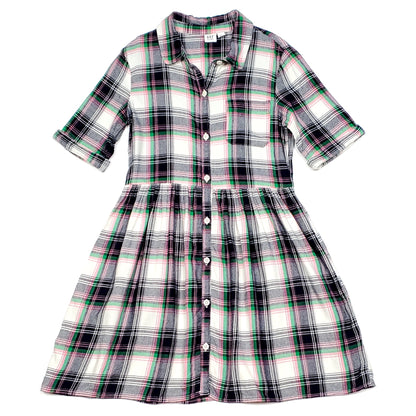 Gap Girls Navy Blue Pink Plaid Flannel Dress Large Used, front