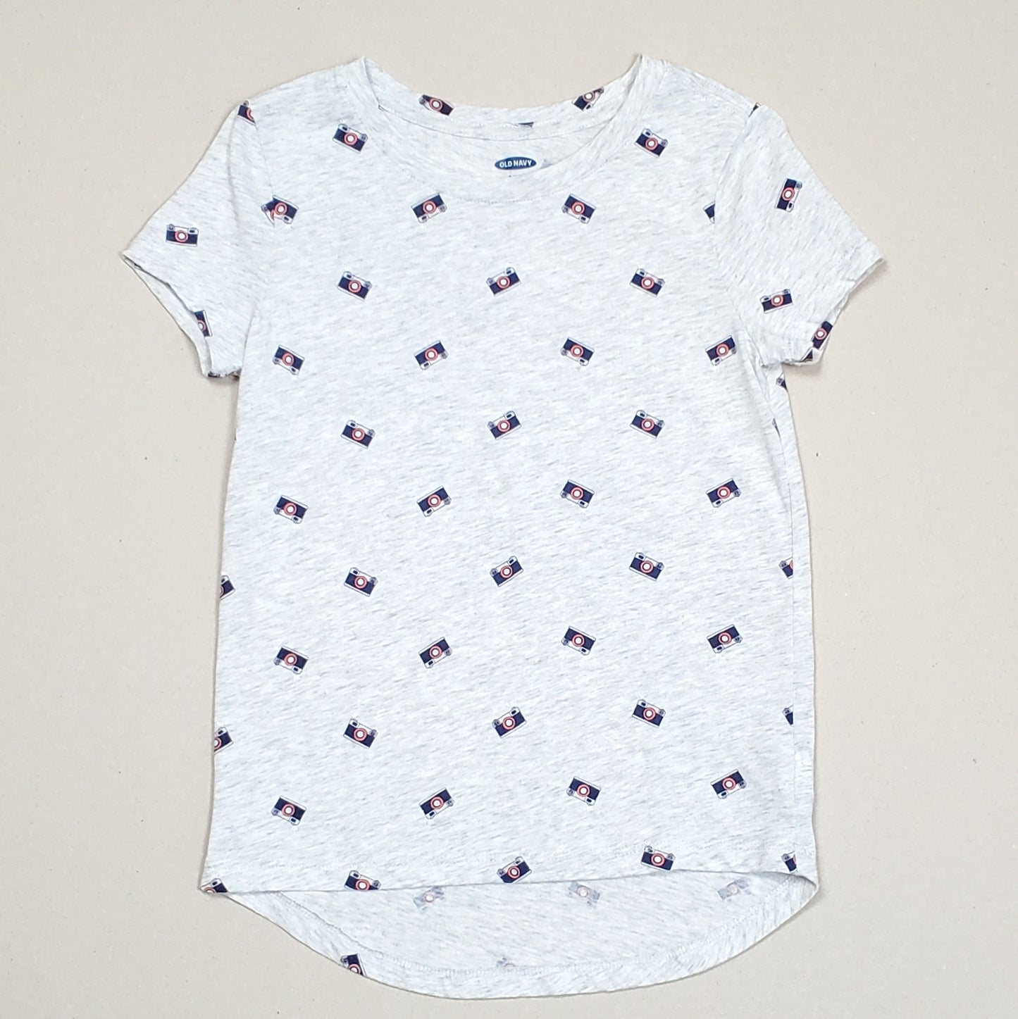 Old Navy Girls Grey Camera Graphic Tee Size 6 Used View 1