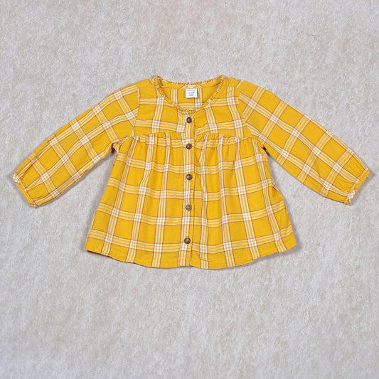 Old Navy Girls Yellow Plaid Top 12M Used View 1