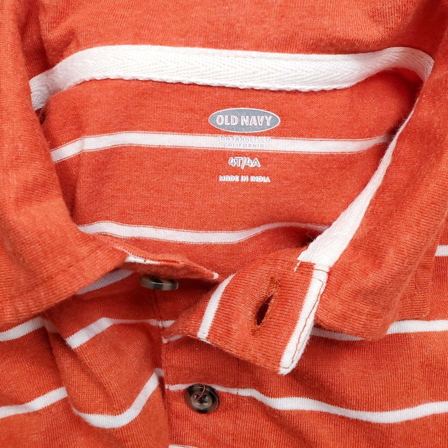 Old Navy Boys Orange White Striped Polo Shirt 4T Used View 3